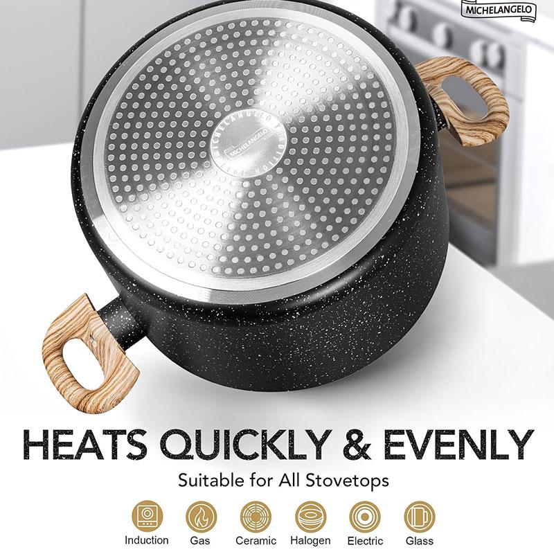 Антипригарная кастрюля 5 кварт Гранитная большая суповая кастрюля Кастрюля для варки пасты со стеклянной крышкой Индукционная посуда Кухонная посуда Черная