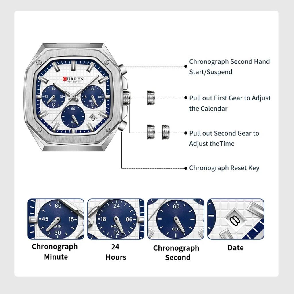 CURREN Luxury Square Sport Man наручные часы водонепроницаемые светящиеся кварцевые мужские часы из нержавеющей стали мужские часы