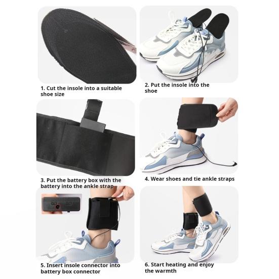 Heated Insoles for Women Men Electric Foot Toe Warmer Insoles Thermal Shoes Insoles with Ankle Strap for Hiking Camping Skiing Hunting Work