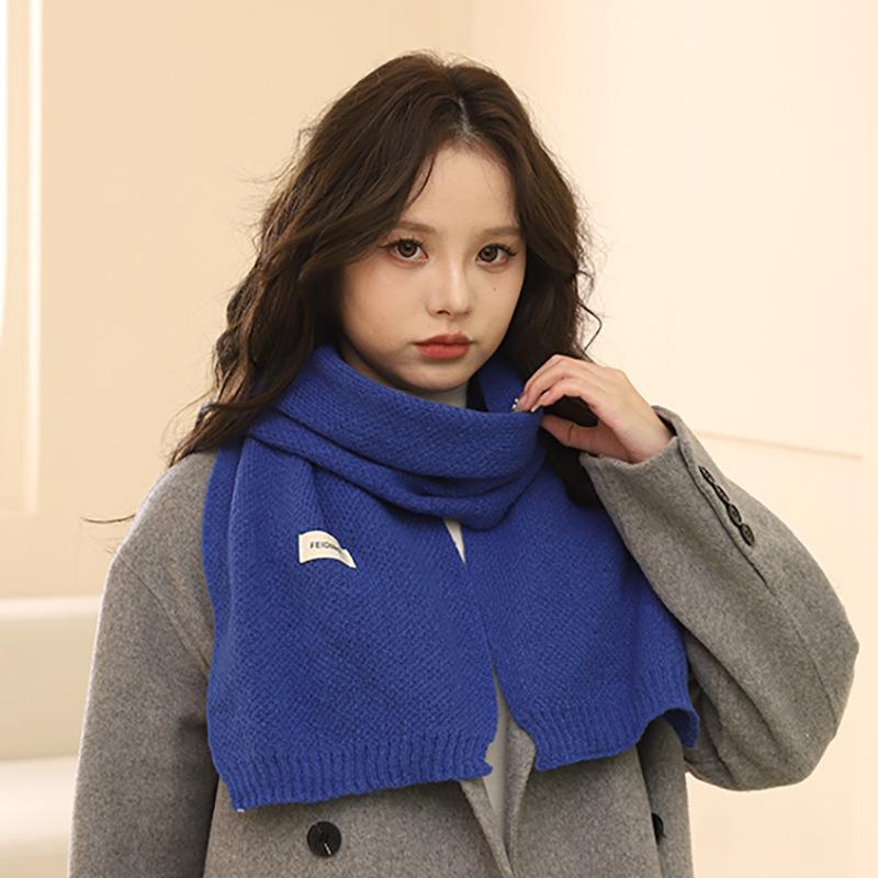 Classic Solid Color Long Label Knitted Yarn Scarf For Women'S Autumn And Winter Korean Style Versatile Warm And Thick Student Scarf For Couples