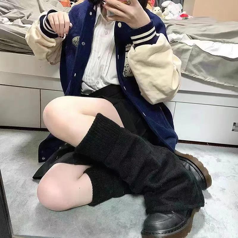Гетры-трубы Милые Вязаные Длинные Чехлы на Ноги Модные Jk Lolita Носки Однотонные Белый Черный Цвета Kawaii Осень Зима Гетры