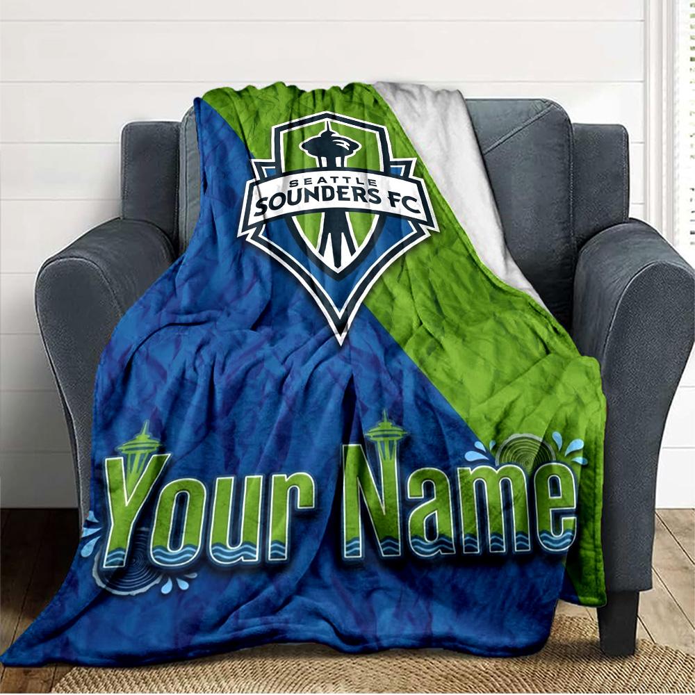 Name Custom Seattle Sounders FC Print Flannel Blanket High Quality Warm Comfortable Cover for All Seasons Perfect for Gifts Home Decor