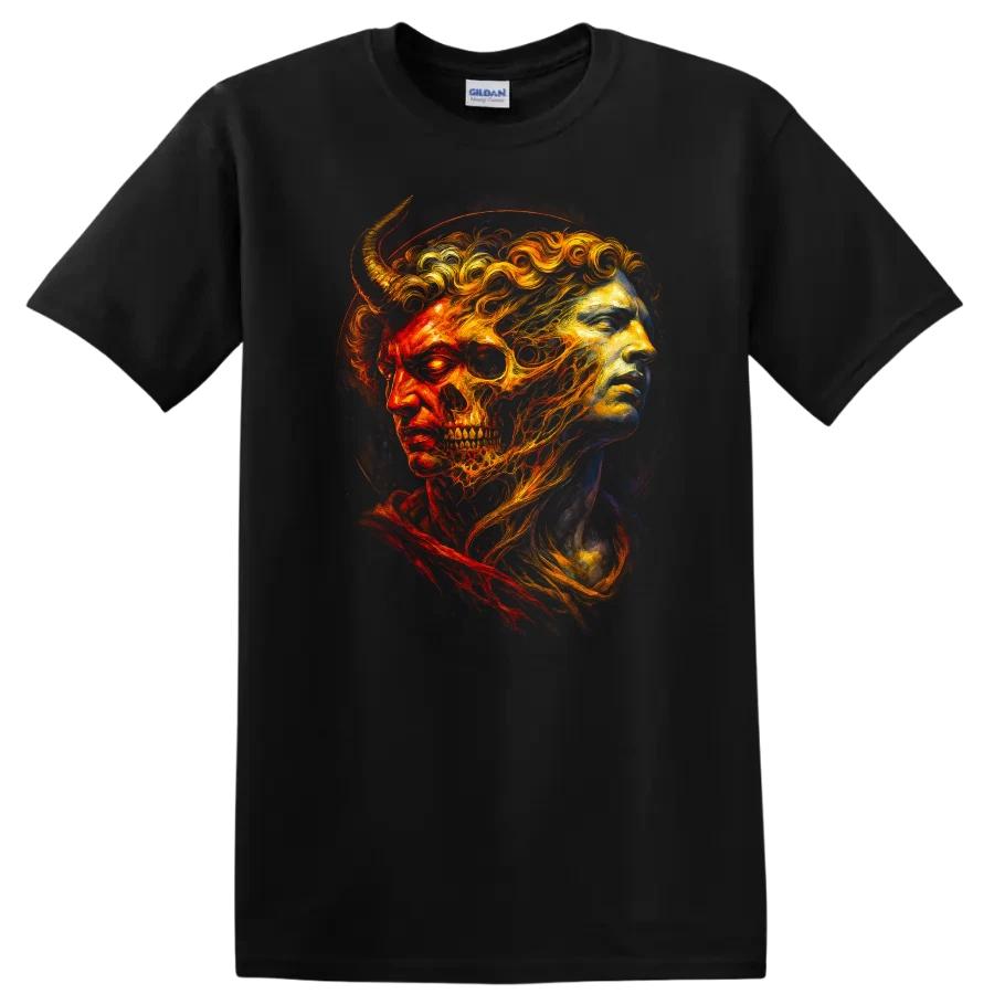 Devil Skull Artistic Graphic T Shirt Fire Flames Dark Fantasy Tee