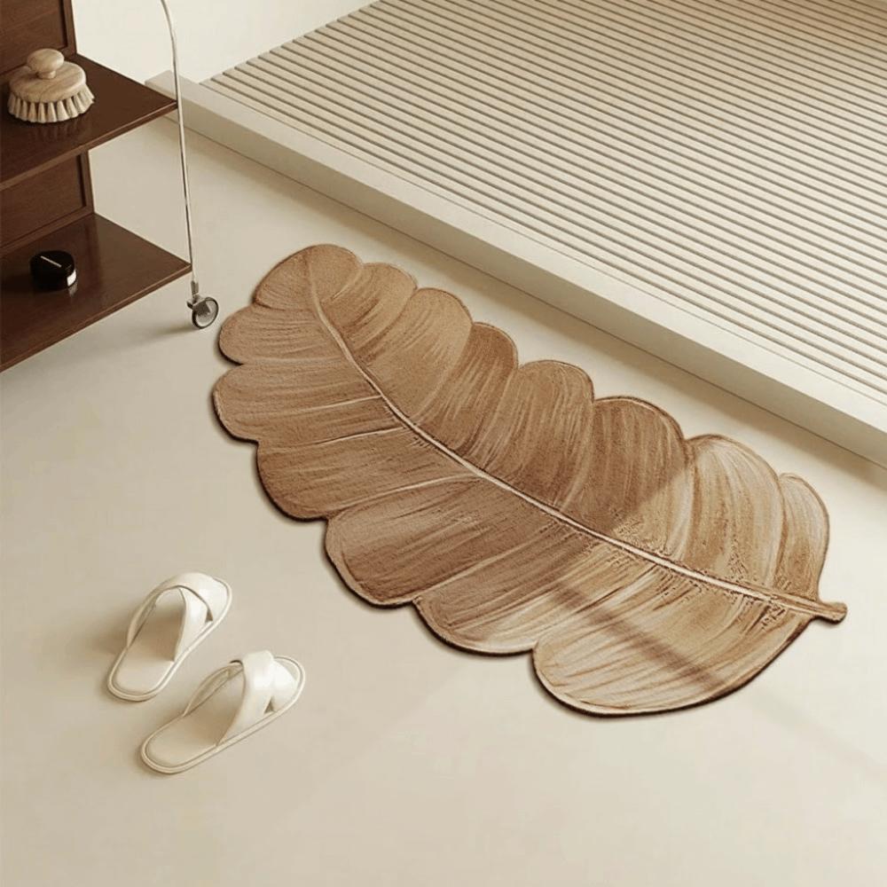Diatom Mud Bathroom Floor Mat Leaf Shape Absorbent Mat Minimalist Style Quick Dry Mat Shower Room