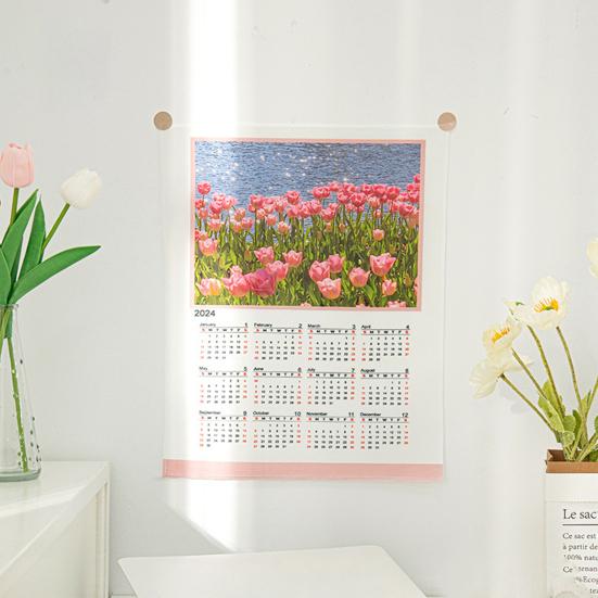 Календарь на 2024 год, подвесной тканевый, мягкий насыщенный цвет, изысканный узор, простая установка, декоративный настенный гобелен, фоновый календарь