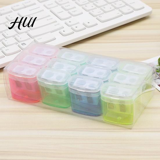 School Pencil Sharpener Dual-Hole 4 Color Transparent Plastic for Standard Round Shape Jumbo Pencils Kid-Friendly Portable with Cover Safe