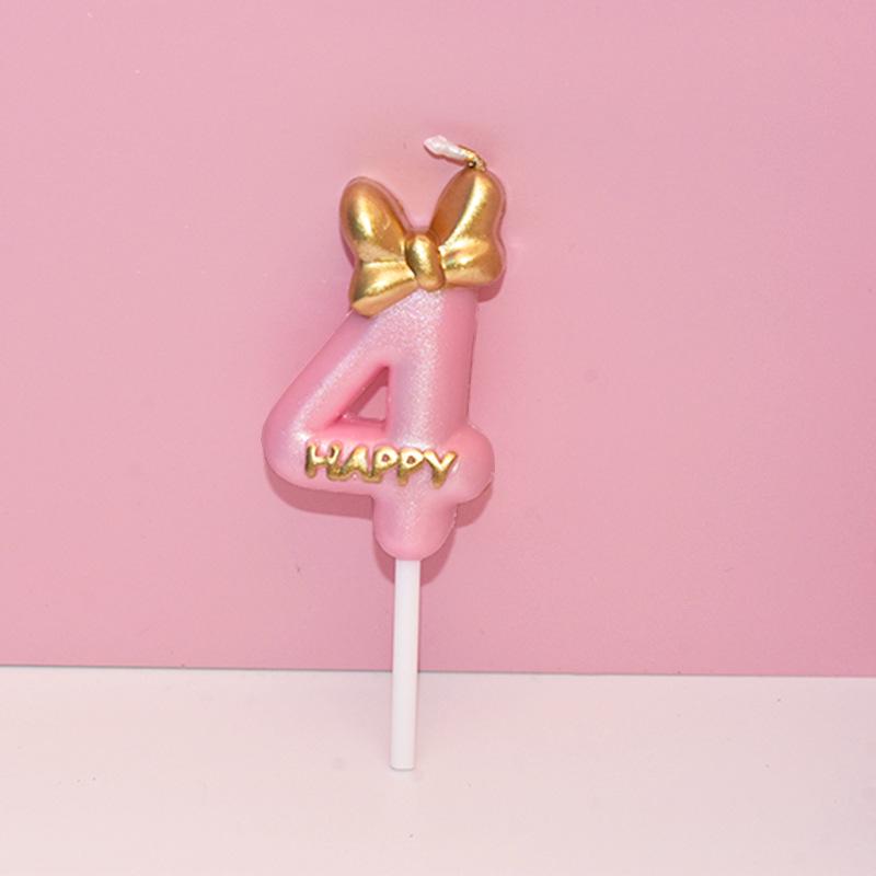 Pink Bow Number Candle for Birthday Cake - Creative Princess Party Decoration