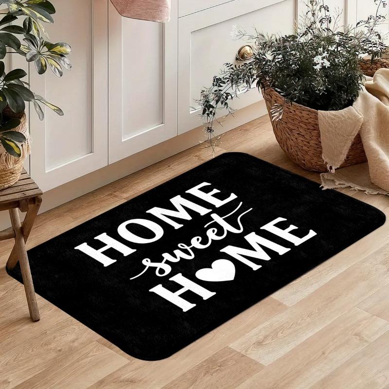 Classic Home Sweet Home Floor Mat, Flannel Door Mat, Non-slip and Dirt-resistant Carpet By The Bedroom Bedside