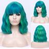 Косплей Короткие синтетические длинные волнистые вьющиеся женские зеленые фиолетовые розовые волосы термостойкий парик с челкой для повседневной вечеринки
