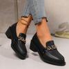 Lucyever Metal Buckle Platform Loafers Women Plus Size Round Toe Single Shoes Woman Thick Bottom Pu Leather Shoes Mujer