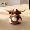 Unique Animal Figure for Window Longhorn Calf Duck Resin Ornament, Country Style Cow Figurine Home Office Shelf Display Small Desk Decor And