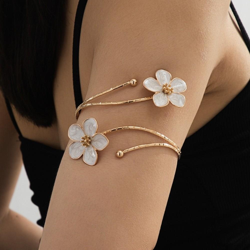 Metal Flower Open Cuff Bracelets Adjustable Floral Cuff Bracelet Open Arm Bracelets Party Jewelry