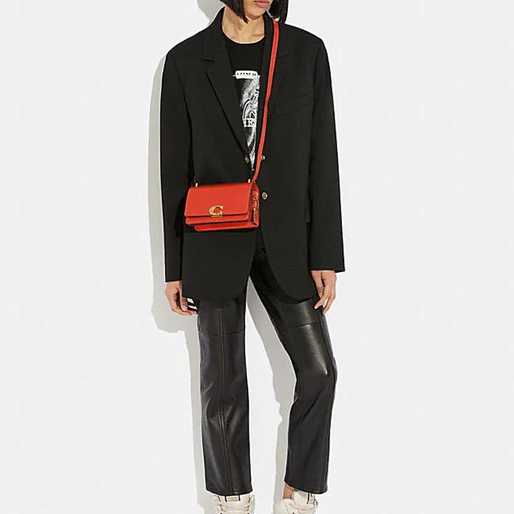 New COACH Bandit Cow Leather Envelope Bag Shoulder Bags Women's Orange CD724-B4B4D