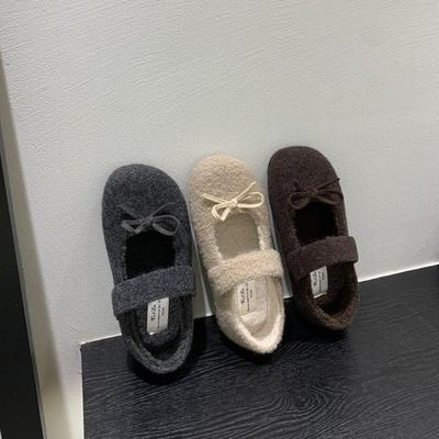 Дизайн Элегантные Плюшевые Лоферы Женские Балетки из Овчины Ремешок Теплая Подкладка из Кроличьего Меха Кристальная Пряжка Плоские Туфли Мэри Джейн