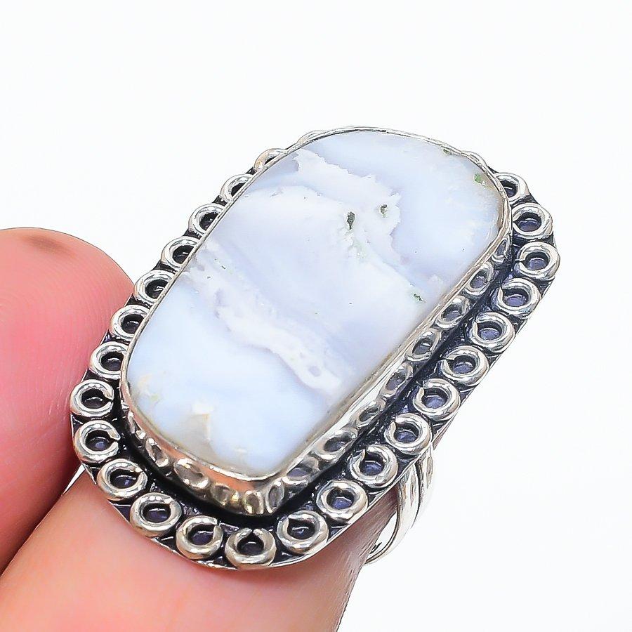 Blue Lace Agate Handmade 925 Sterling Silver Jewelry Ring Size 7 W7F84