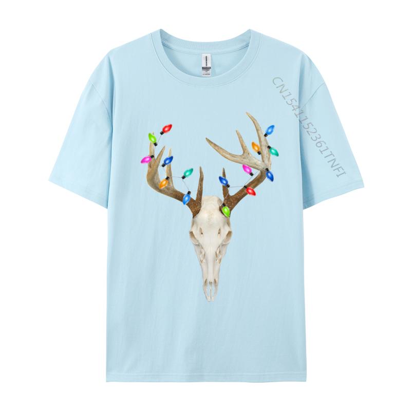 Deer Skull Hunting Christmas Whitetail T-Shirt Cotton Top T-Shirts For Men Normal Tops Shirts Prevalent Slim Fit