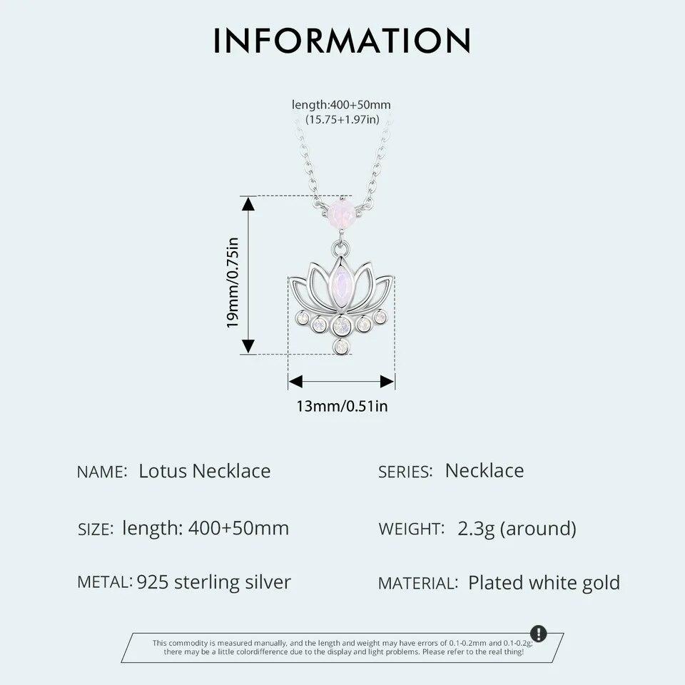 Bamoer 925 Sterling Silver Lotus Pendant Necklace Pink Opal Flower Neck Chain for Women Engagement Birthday Fine Jewelry Gift