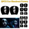 2Pcs Black Car Headrest Cover Scary Face Printing Car Headrest Protector Car Seat Cover  Halloween