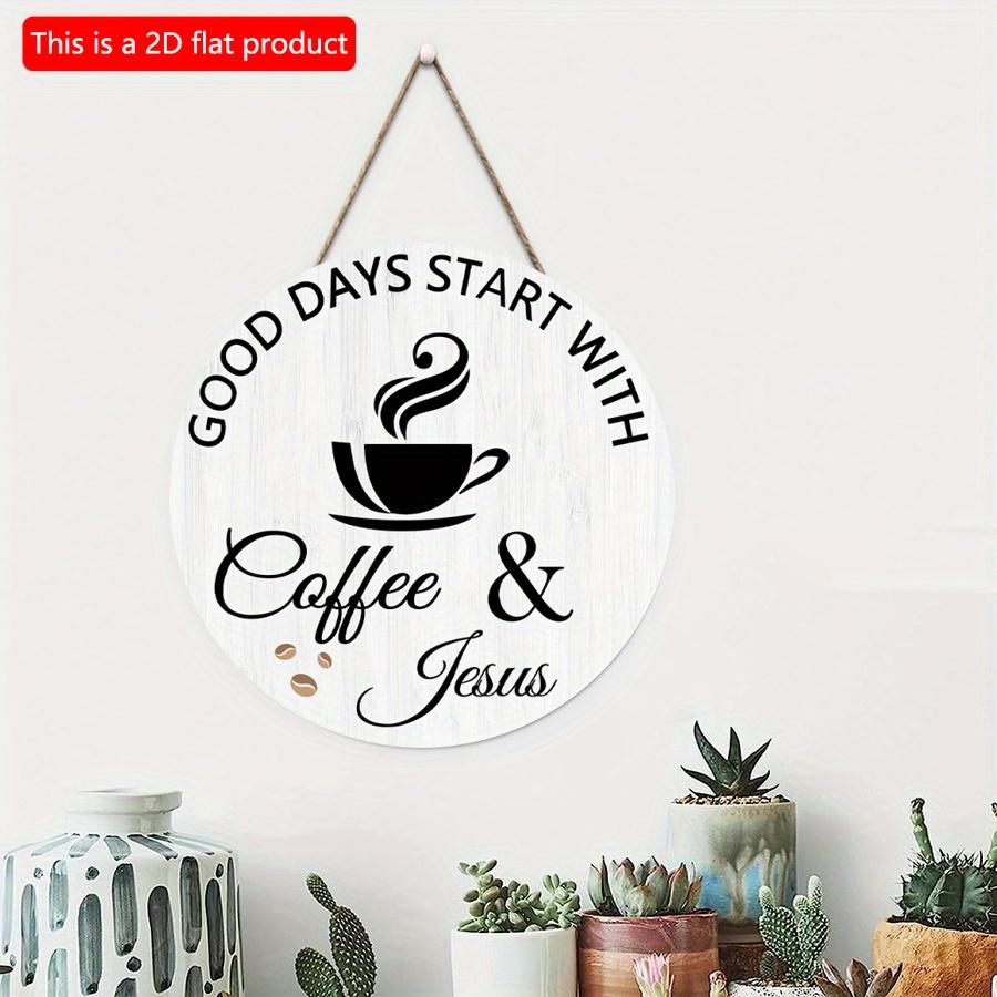 2D плоский 20*20см 1шт. Таблички Good Days Stay With Coffee&Jesus Декор для кофейного бара, Узор кофе с сильным ароматом Декоративная табличка Для бара Кафе Клуба Двора