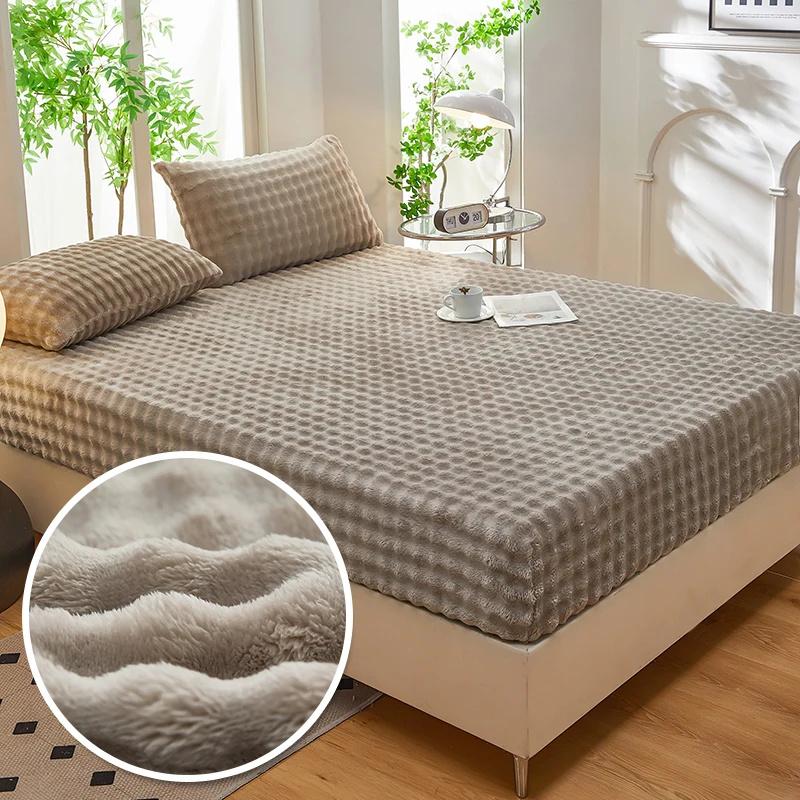 Зимняя постель, теплая простыня на резинке, постельное белье, чехол для матраса, утолщенная плюшевая эластичная простыня, зимнее коралловое флисовое роскошное покрывало для двуспальной кровати