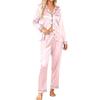 Long-sleeved Shirt, Trousers, and Trousers Set, Spring and Autumn Women's Pajamas, Sleep Suits, Solid Color Ice Silk Pajamas, Loose Home Clothes