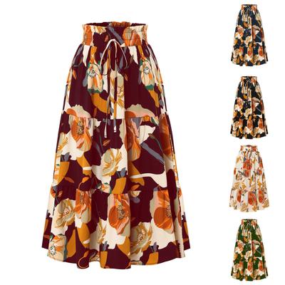 Женская модная плиссированная юбка с цветочным принтом и эластичным поясом из кружева