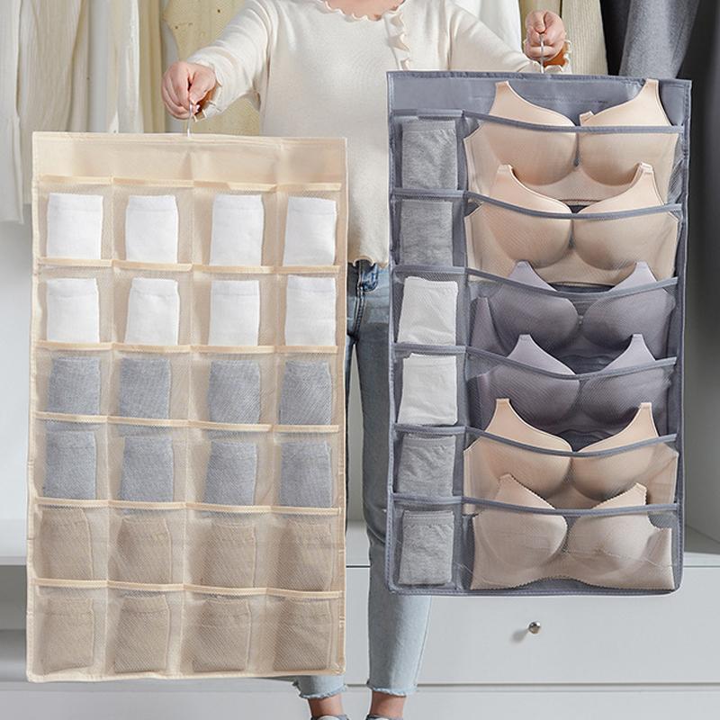 Multifunction Double-side Underwear Bra Organizer Mesh Drawer Organizers Washable Closet Door Hanging Bag Clothes Divider Boxes