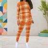 Women Plus Size Printed Round Neck Long Sleeve Top And Fitted Pants Two Piece Set