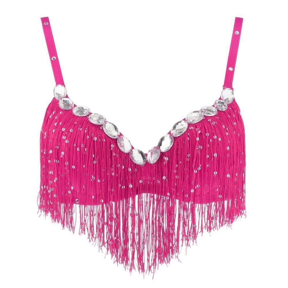Топ для танца живота со стразами и кисточками, топ на бретельках через шею, бюстгальтер для танца живота, модный ночной клуб