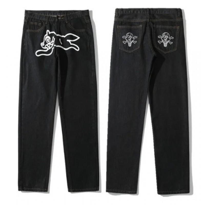 Mens Y2K Harajuku Hip Hop Dog Print Loose Fit Straight Jeans Fall Casual Wear