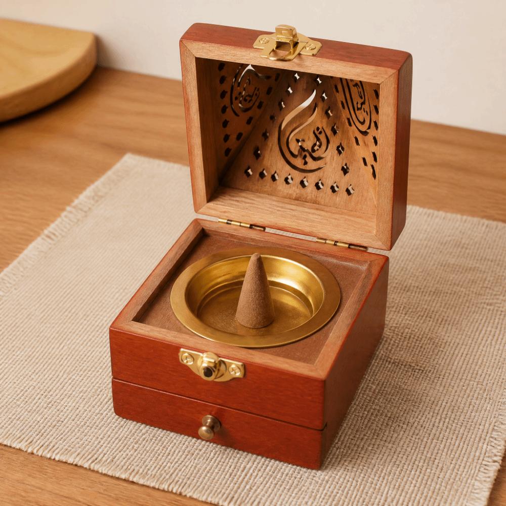 3.66x6.69in Wooden Incense Censer Red Desktop Incense Holder Pyramid Incense Burner Study Room