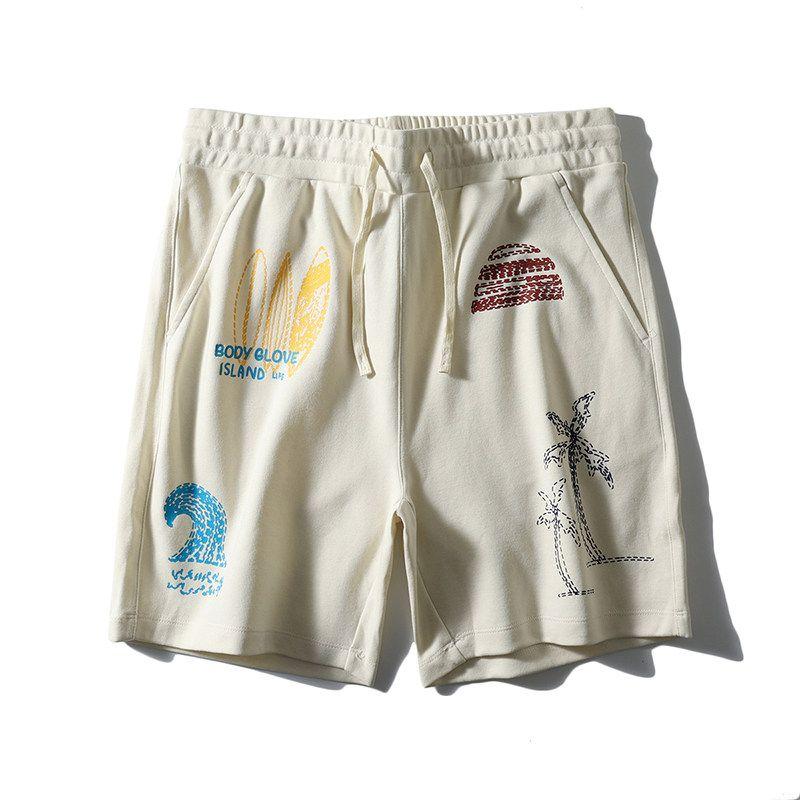 American Hawaiian Resort Style Graffiti Beach Shorts Men's Summer Knitted Five-Point Pants Foreign Trade Men's Casual Pants