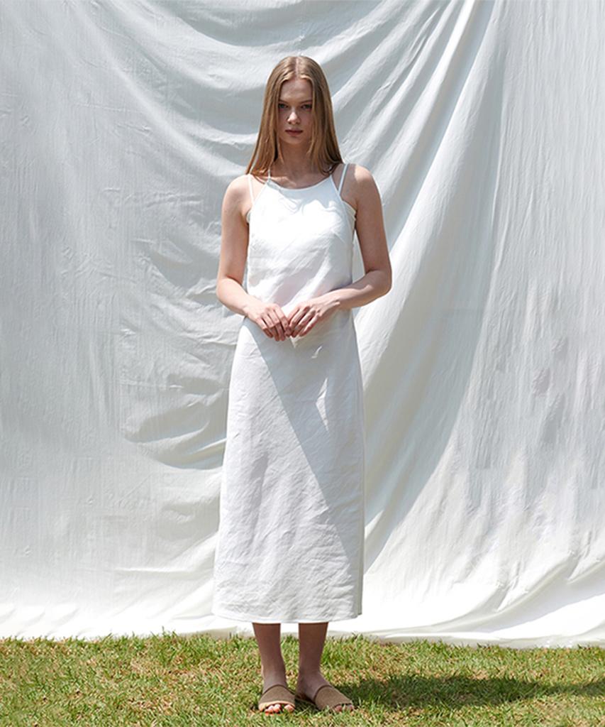Pin Black Linen Halter Dress White