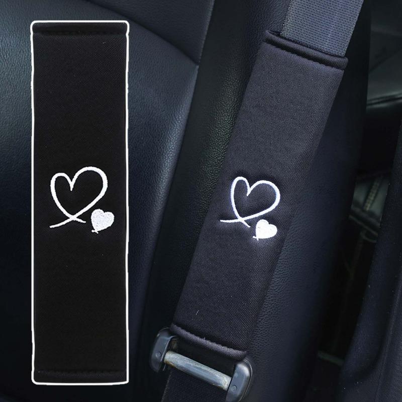 Car Seat Belt Shoulder Pads for Enhanced Driving Experience with Embroidered Heart Seat Belt Protector Pad Interior Decoration