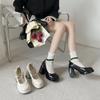 Mary Jane Shoes Pumps Spring Lady Chunky High Heels Round Toe Sexy Ankle Strap Dress Platform Party Wedding Women Heeled Shoes