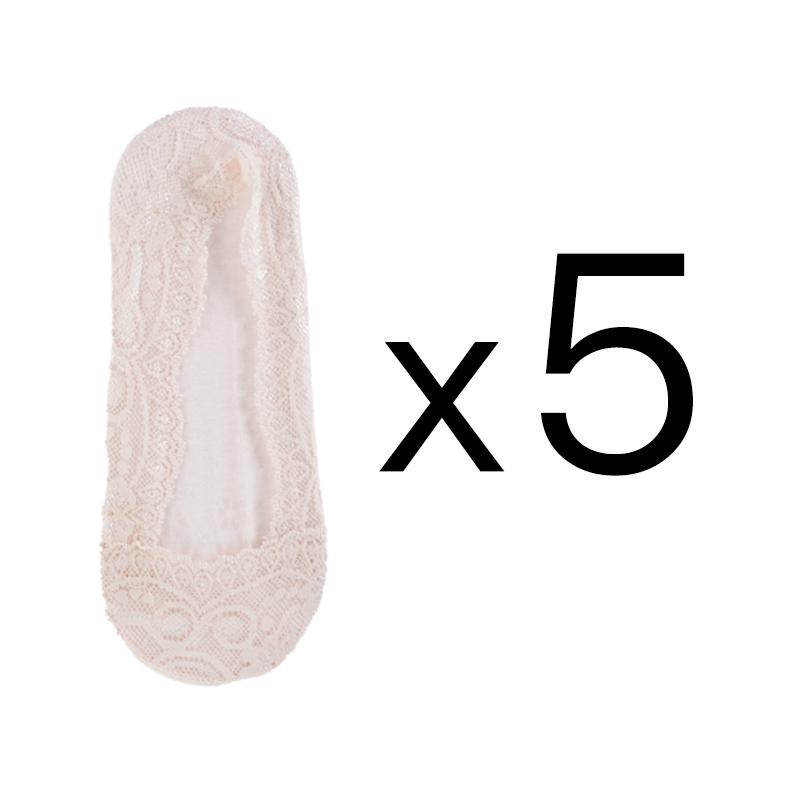 5 Pairs Women's Boat Socks Summer Breathable Comfortable Lace Invisible Socks Thin Silicone Non-Slip Boat Socks Low Socks