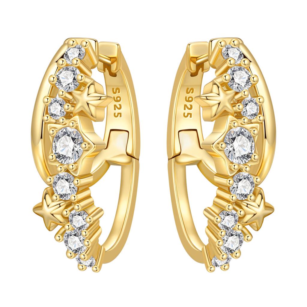 S925 Sterling Silver 18K Gold Double Layered Star Earrings Hoop Earrings Women Jewelry Original Trendy Anniversary Gifts