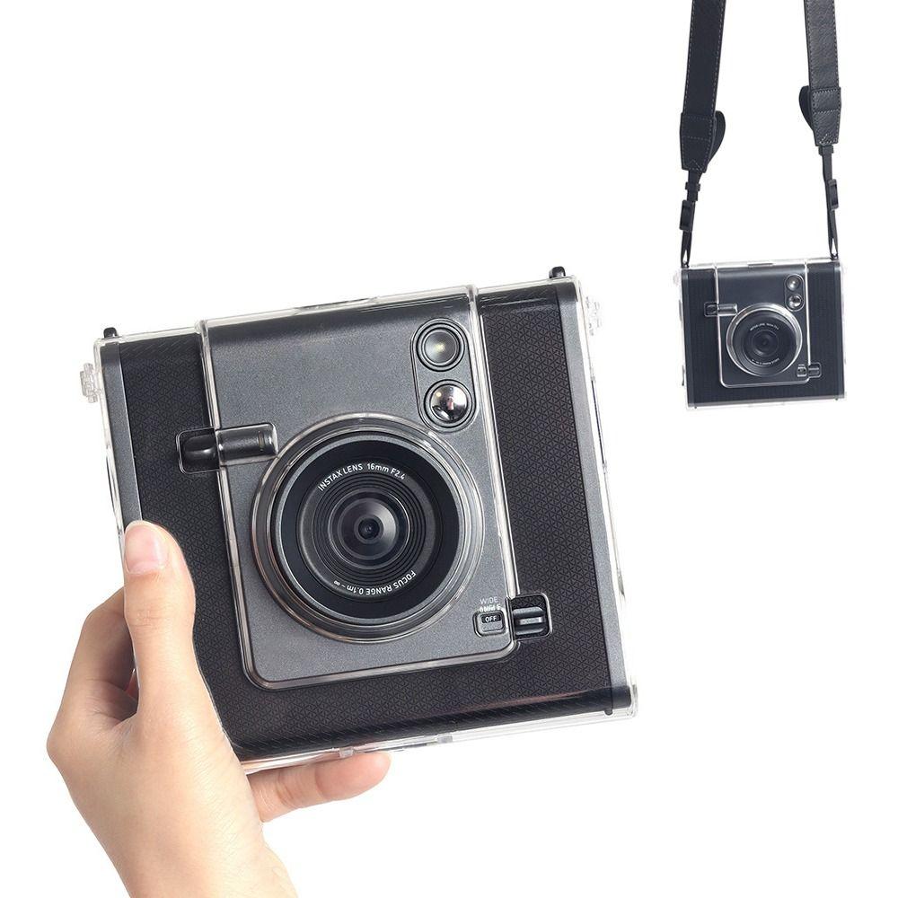 For Fujifilm Instax WIDE EVO Instant Camera Case Crystal Transparent Protective Cover Storage Shell with Shoulder Strap