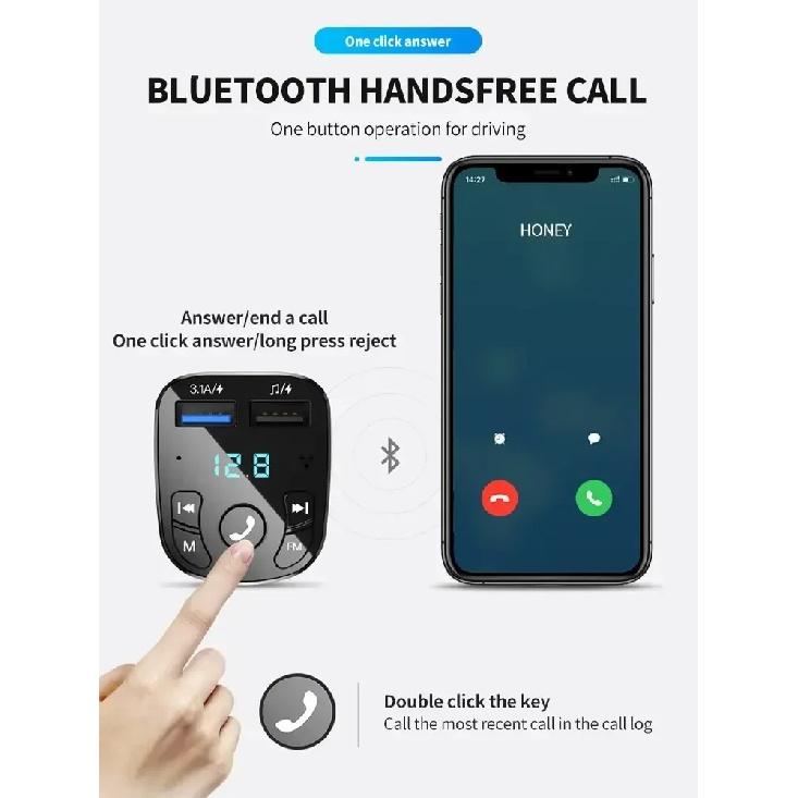 Car Bluetooth 5.0 FM Transmitter, Dual USB Fast Charger MP3 Player Wireless FM Receiver Car Kit Support USB Flash Drive