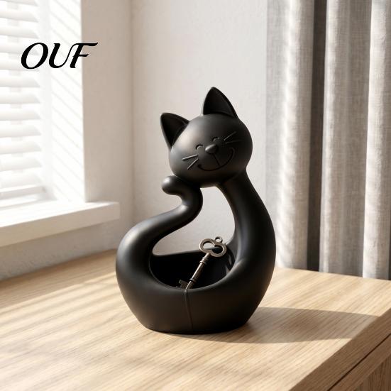 Abstract Cat Line Art Shape 3D Printed Storage Tray, Matte Finish Decorative Desktop Multipurpose Plate Durable PLA Ornament for Bedroom Dressing