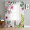 Summer Tropical Cactus Flower Curtain Tulle Decorative Sheer Curtains for Living Room Bedroom Kitchen Hotel Home Window Panels