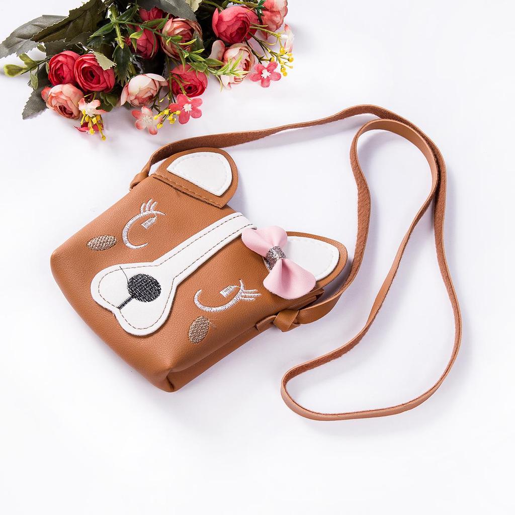 Children Bowknot Dog Shoulder Bag Baby Purse PU Leather Messenger Bag Kid Crossbody Bag Wallet