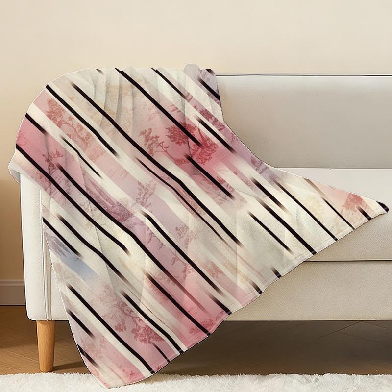 Lightweight Soft Flannel Throw Blanket, Striped Design, Cozy Warm Blanket for Home, Sofa Napping, Christmas & Halloween