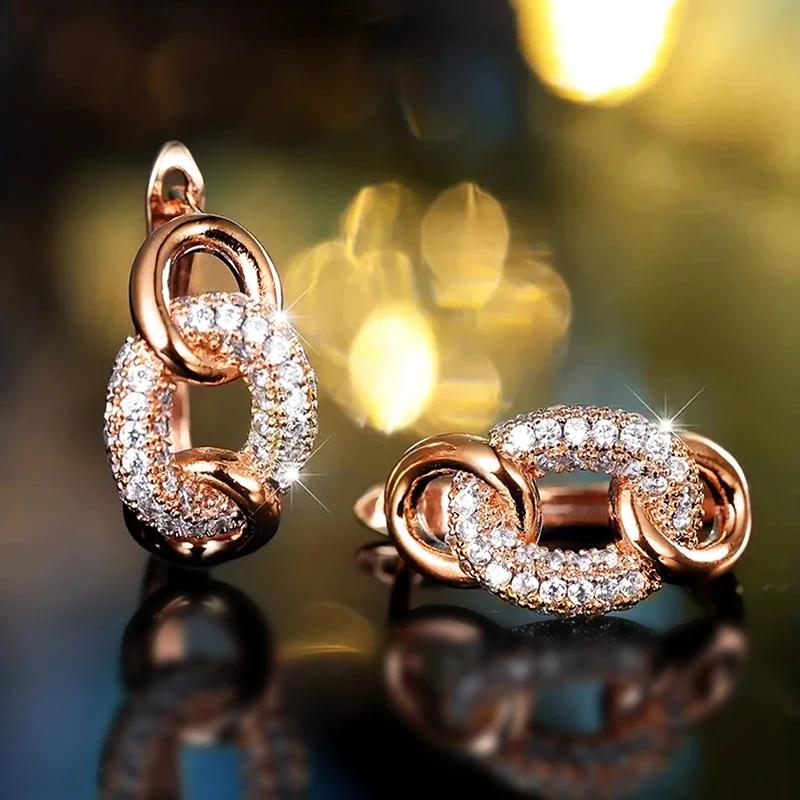 Серьги-кольца Huitan Charms Chain Link Design, изящные модные украшения для свадьбы, ослепительные кубические цирконии, аксессуары для пирсинга