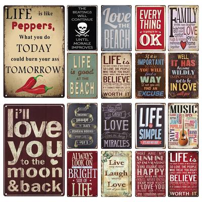 Ретро Жизнь Любовь Семья Предложение Слоган Металлическая Жестяная Табличка Винтажная Металлическая Табличка Металлический Настенный Плакат Для Дома Магазина Кофе Настенный Декор