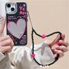 Korean Cute Y2k Pink Love Heart Bracelet Mirror Phone Case For Iphone 14 13 12 11 Pro Max Black Cool Shockproof Soft Cover Funda