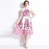 Summer Vintage Red Blue And White Porcelain Print Runway Dress Women's Sleeveless O-Neck Tank Flower Vest Midi Party Dresses