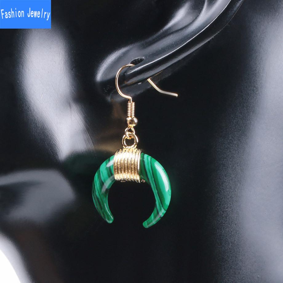 Национальная ветровая труба, изогнутая луна, полумесяц, полумесяц, ювелирные изделия из натуральных кристаллов, имитация раны, золотые серьги с рыболовными крючками