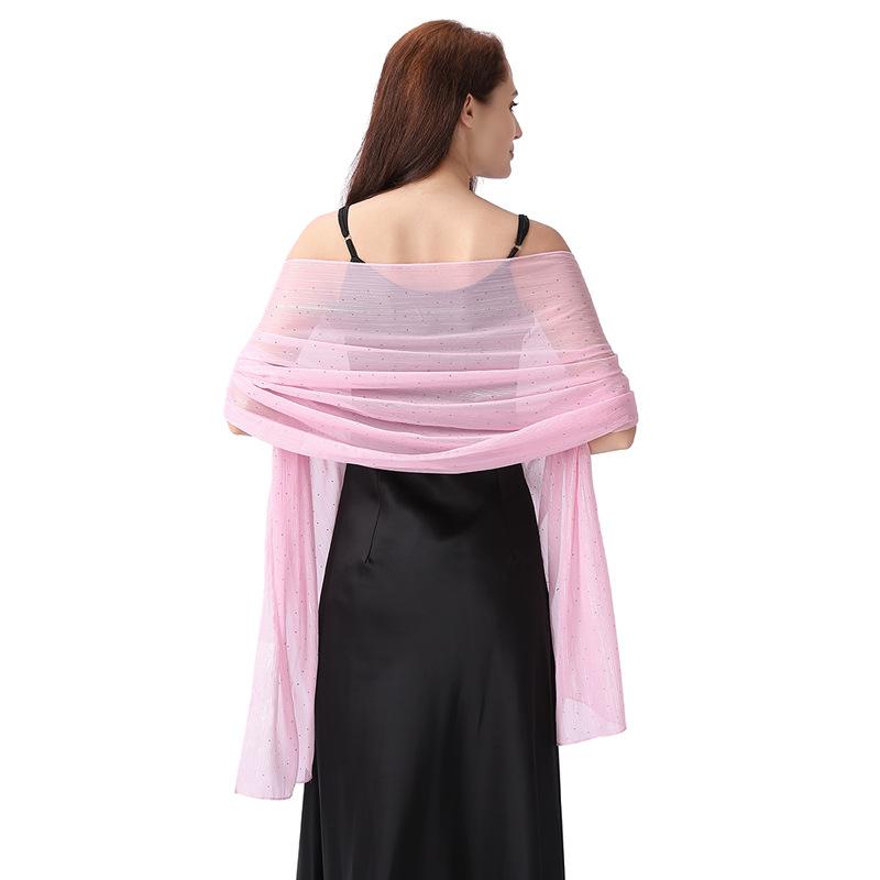 Элегантная шаль-накидка 70*200 см для женщин, официальная, легкий прозрачный шифон, со стразами и серебряной проволокой