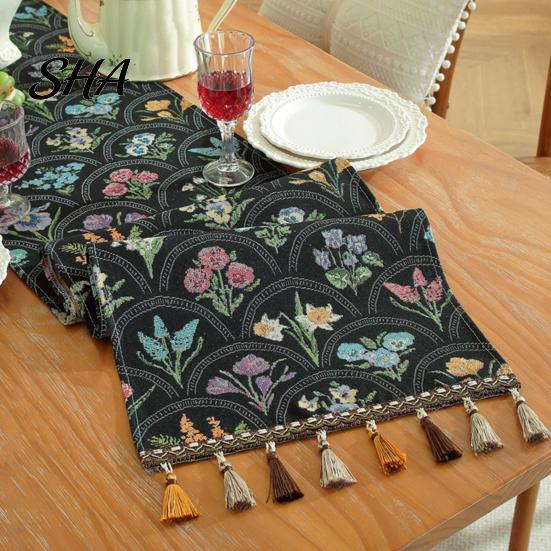 Elegant Dining Table Runner Jacquard Floral Runner, Vintage with Tassel Edges, Classic Style Farmhouse for Wedding Baby Shower Decor Charming